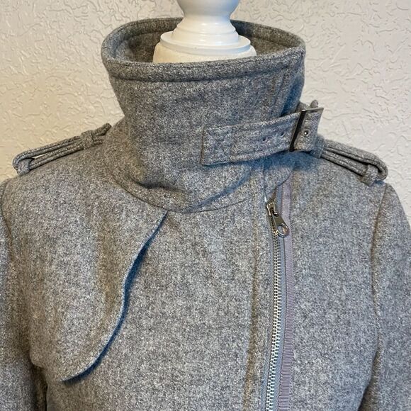 Ted Baker London Wool Blend Grey Peacoat Zip & Belt Jacket - Picture 6 of 11